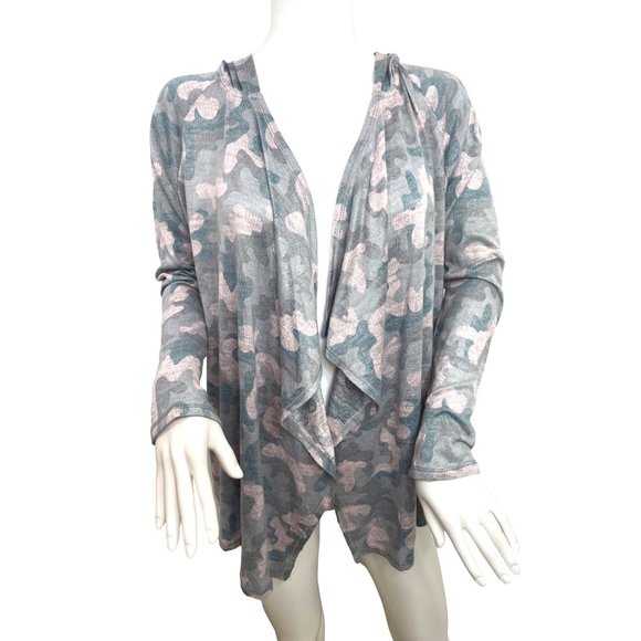 Jaclyn Intimates Loungewear Top S Hooded Cardigan Long Sleeves Grey Pink Green - Picture 1 of 13